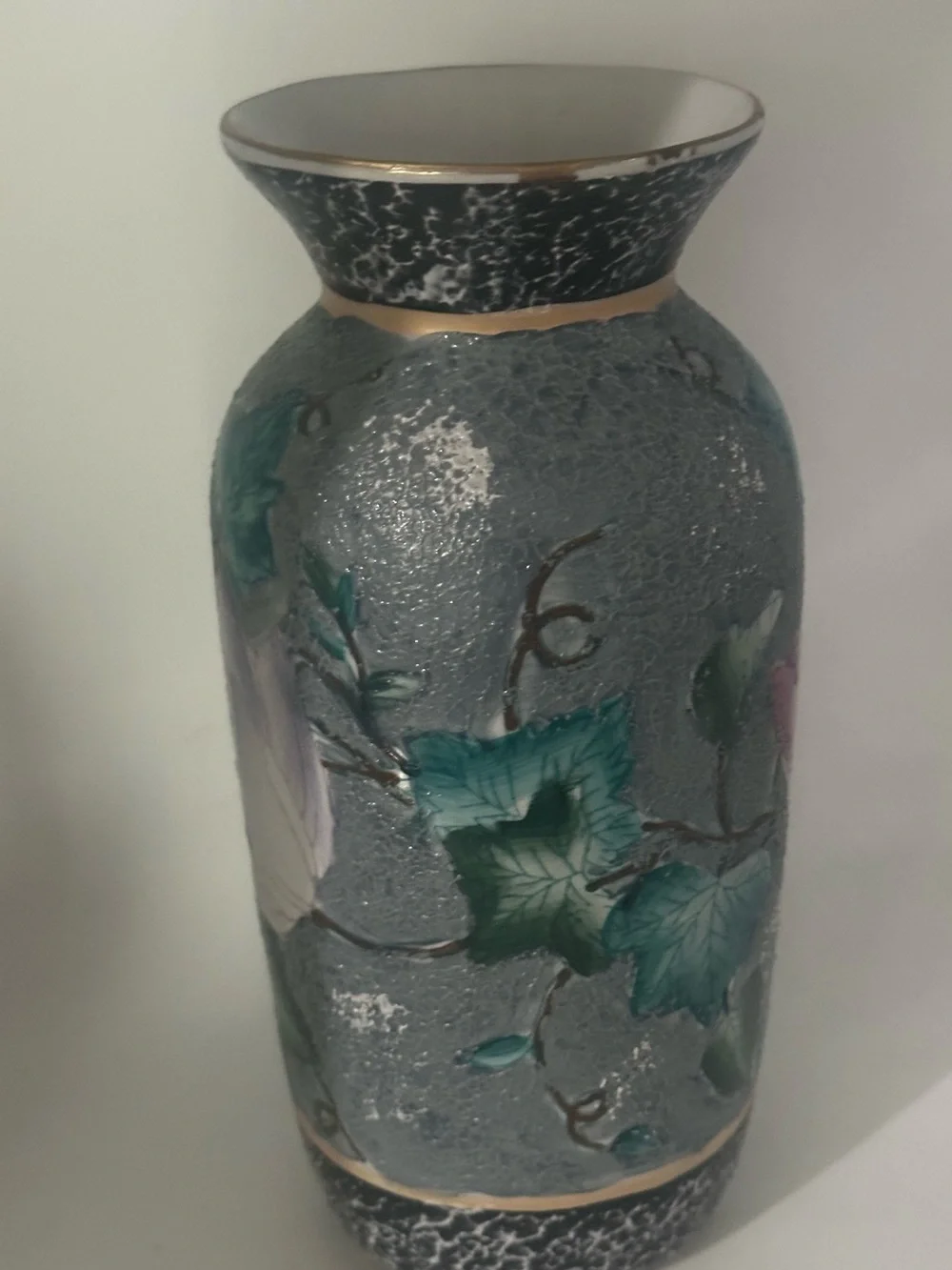 Decorative Floral Ceramic Vase with Pink Lotus Motif
